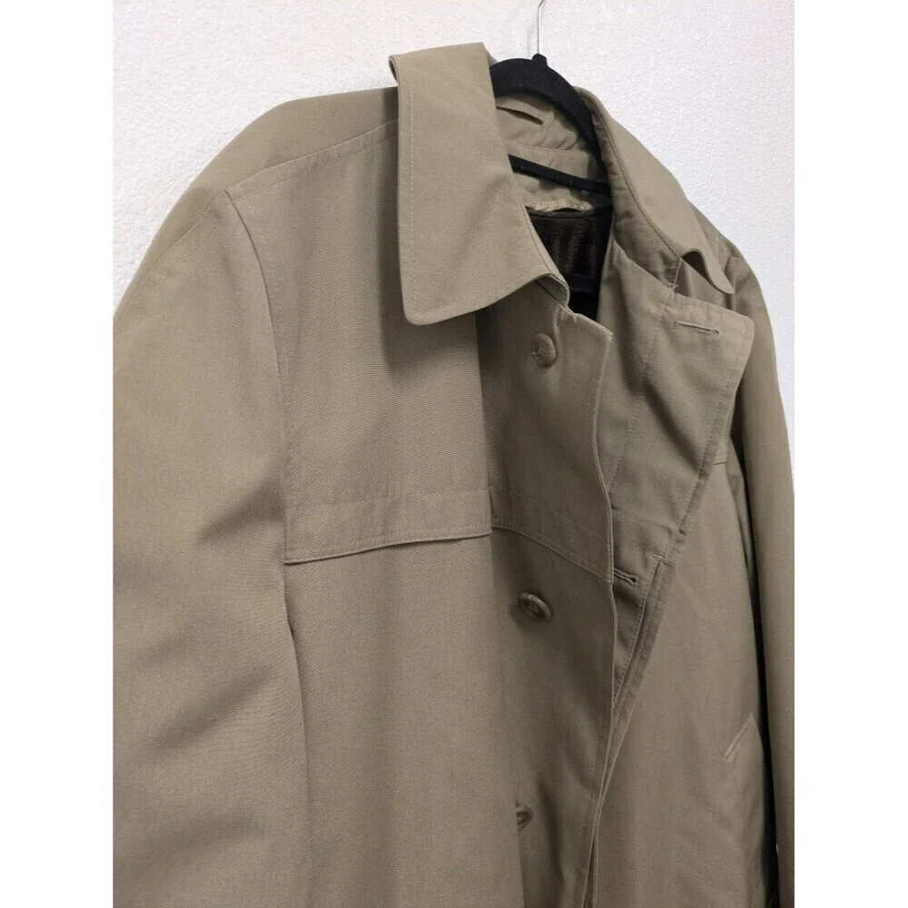 Vintage London Fog Towne Mens Tan Trench Coat Teddy Brown Faux Fur Lining sz 42R